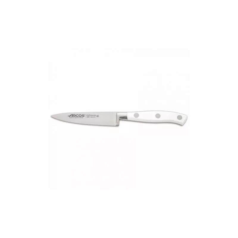 Cuchillo RFª 230224 ARCOS de acero inoxidable con mango blanco y diseño ergonómico.