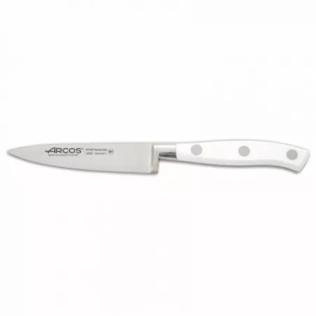 Cuchillo RFª 230224 ARCOS de acero inoxidable con mango blanco y diseño ergonómico.