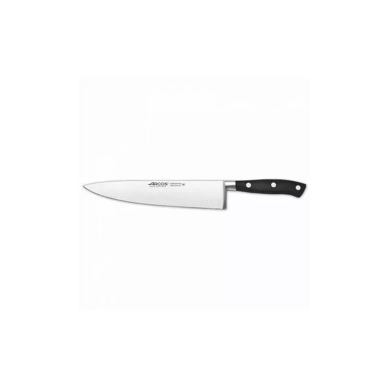 Cuchillo RFª 233600 ARCOS de acero inoxidable con mango negro ergonómico y diseño elegante.