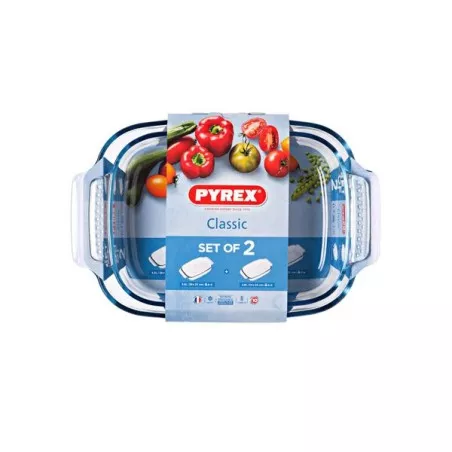 JUEGO FUENTES 39CM.+34CM. PYREX CLASSIC 4937622 de vidrio templado en color transparente, apto para horno y lavavajillas.
