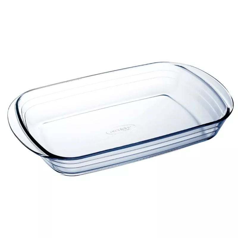 FUENTE RECTANG. 35*22 248BA ARCUSINE de vidrio transparente, resistente y elegante para hornear y servir.