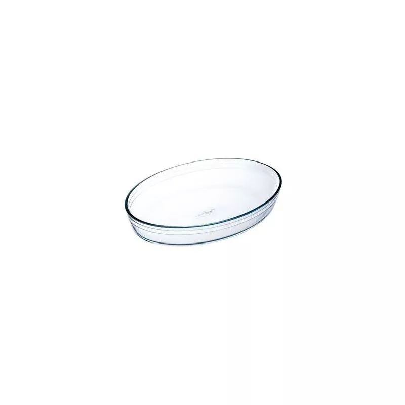 FUENTE OVAL 35*24 ARCUISINE 346BA00 de vidrio transparente, diseño ovalado ideal para hornear y presentar alimentos.