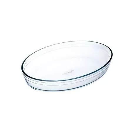 FUENTE OVAL 35*24 ARCUISINE 346BA00 de vidrio transparente, diseño ovalado ideal para hornear y presentar alimentos.
