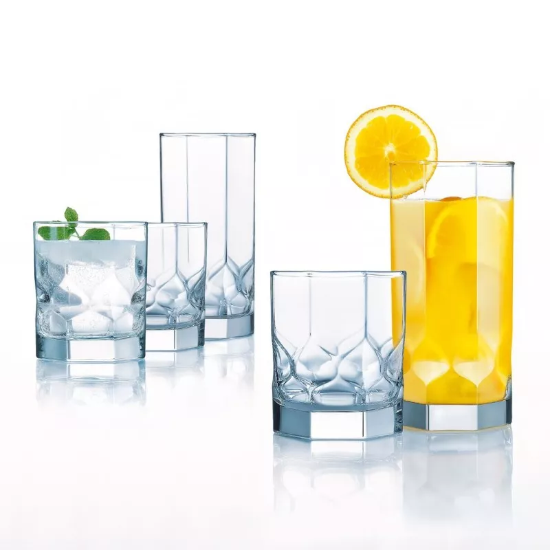 VASO OCTIME 33 FA LUMINARC de vidrio transparente con diseño facetado y acabado brillante, ideal para cualquier bebida