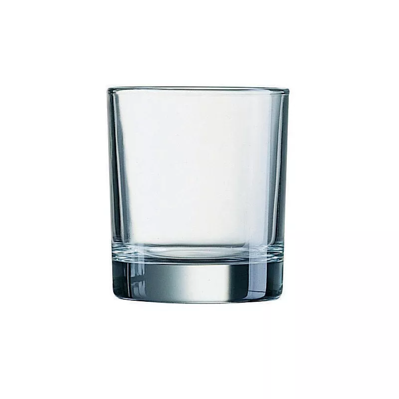 VASO ISLANDE 38 FB LUMINARC de vidrio transparente con diseño clásico y base sólida para uso diario.
