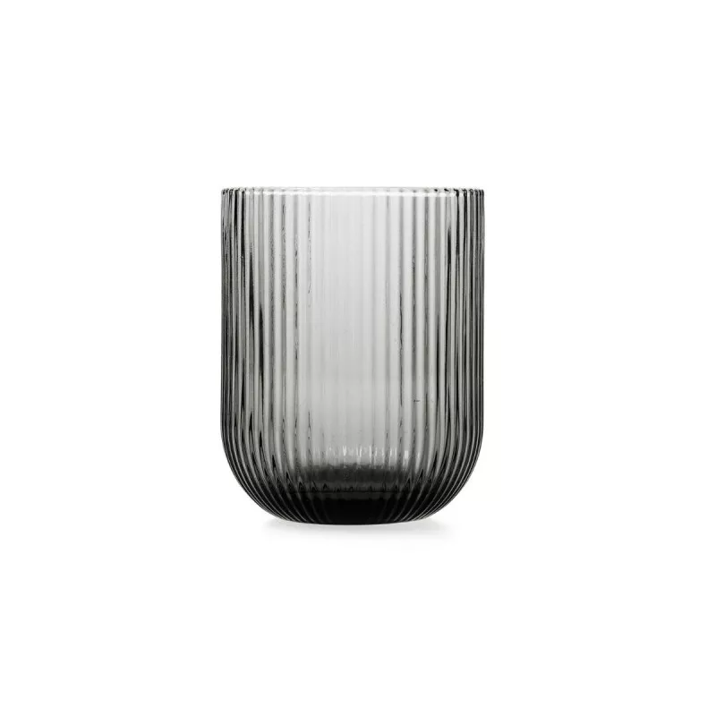 VASO BAJO FOSIL BIDASOA 28CL transparente con acabado estriado en color gris oscuro. Ideal para decoración moderna.