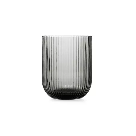 VASO BAJO FOSIL BIDASOA 28CL transparente con acabado estriado en color gris oscuro. Ideal para decoración moderna.