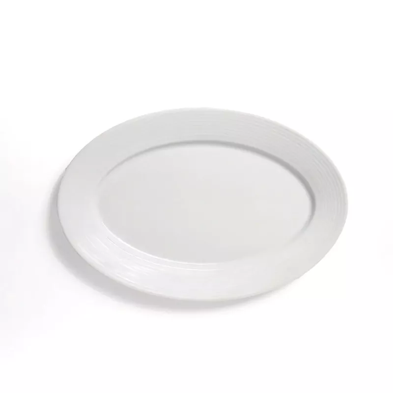 Fuente oval 30 cm Iria blanco Dalper de cerámica con diseño liso y acabado brillante ideal para presentación de platos.
