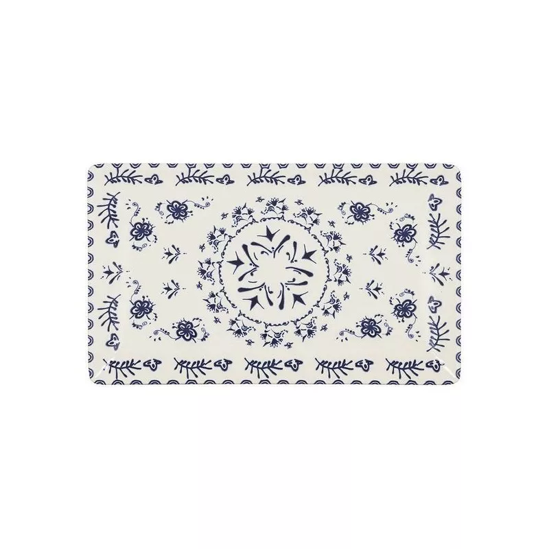 FUENTE RECT. 25*15 BLUR ELITE B25012C de diseño floral azul sobre fondo claro, ideal para decoración y mesa.