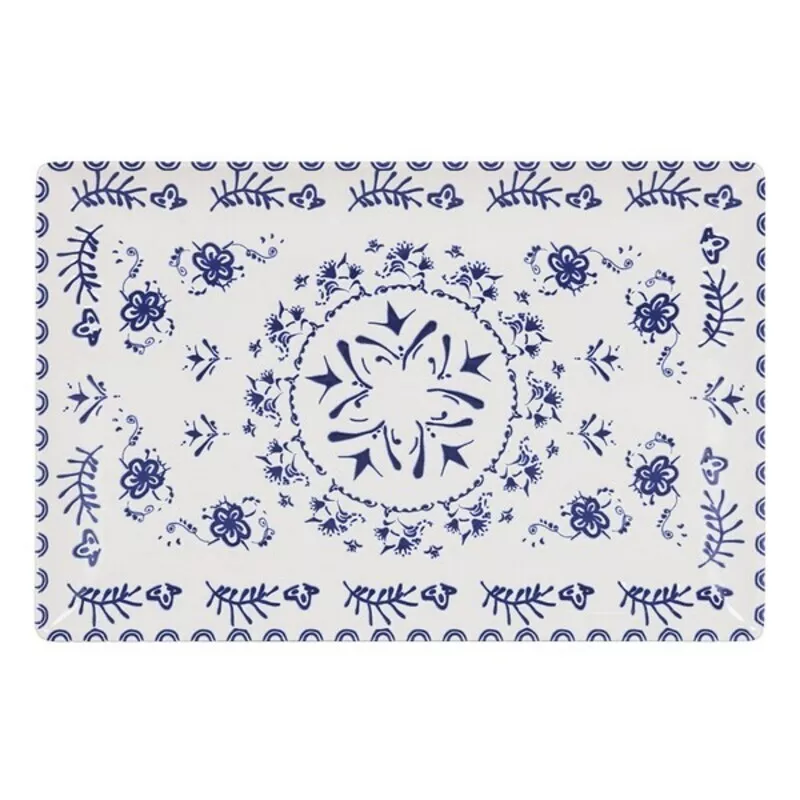 FUENTE RECT. 30*20 BLUR ELITE B2500430C con diseño floral azul sobre fondo blanco, acabado cerámico elegante.