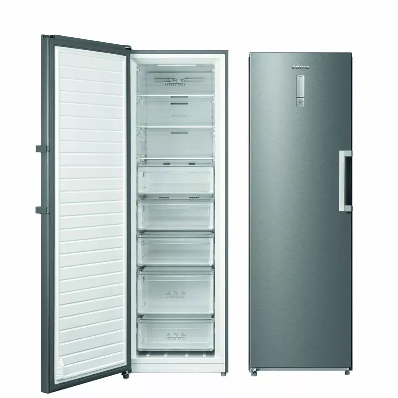 Congelador vertical Edesa EZS-1823 NF EX 273L color gris acero con 6 cajones y diseño moderno de libre instalación