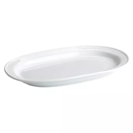 Fuente oval 29x18 B2322 de porcelana blanca con diseño elegante y acabado brillante.