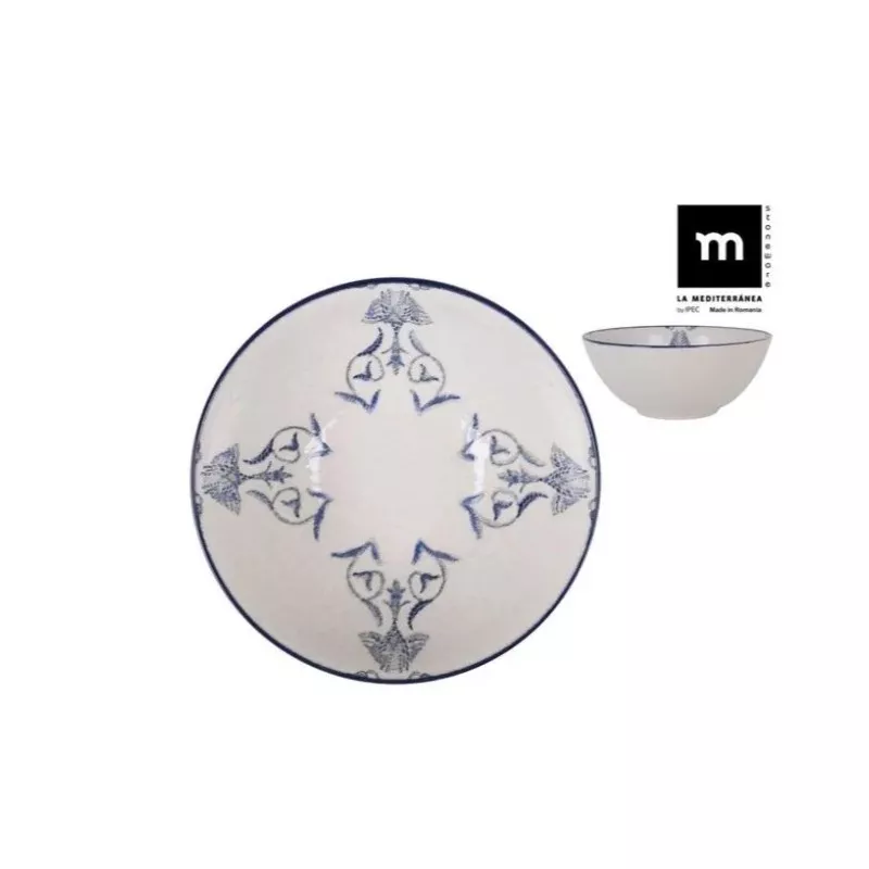 BOL 16 CM ROSETTA MONACO BRILLO J26108 con acabado brillante y diseño floral en tonos blancos y azules.