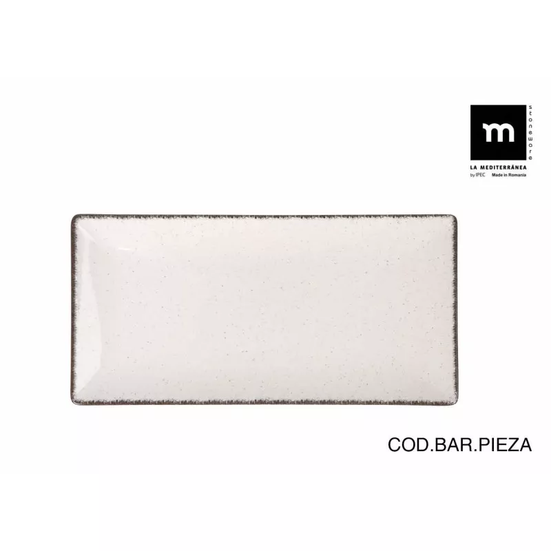 FUENTE RECT. 30*15 ANILLO ELITE ANL25013 cerámica blanca con borde negro y acabado brillante ideal para servir comidas