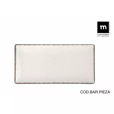 FUENTE RECT. 30*15 ANILLO ELITE ANL25013 cerámica blanca con borde negro y acabado brillante ideal para servir comidas