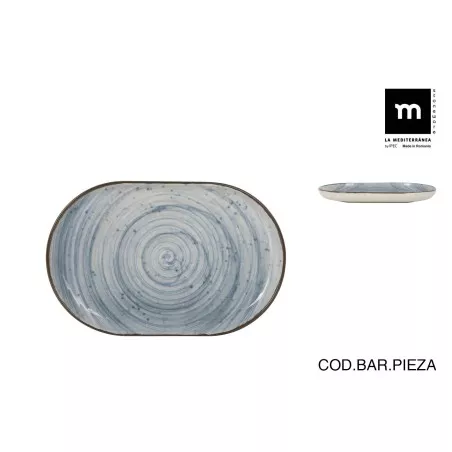 FUENTE OVAL 25*15 SWIRL NORDIC SWI27111 cerámica azul con diseño de espiral y borde natural artísticamente acabado