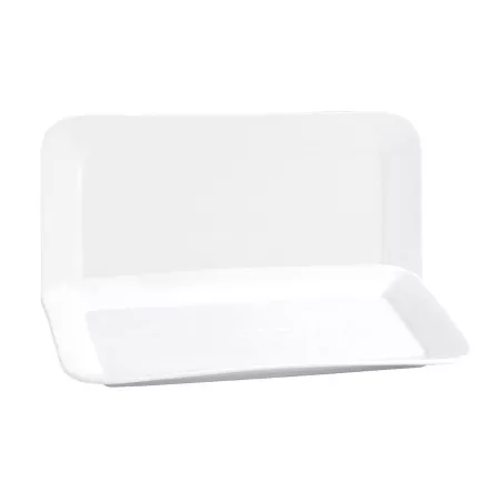 FUENTE RECTANGULAR 36CM BASIS BCA de cerámica blanca con diseño minimalista y acabado mate ideal para servir comidas.
