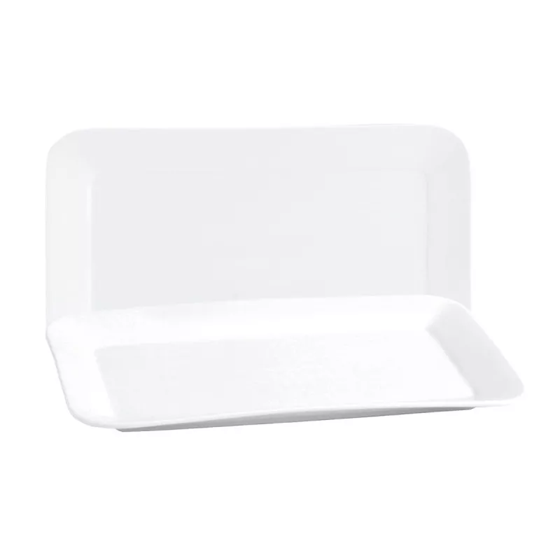 FUENTE RECTANGULAR 31CM BASIS BCA blanca de cerámica con acabado brillante y diseño moderno, ideal para servir.