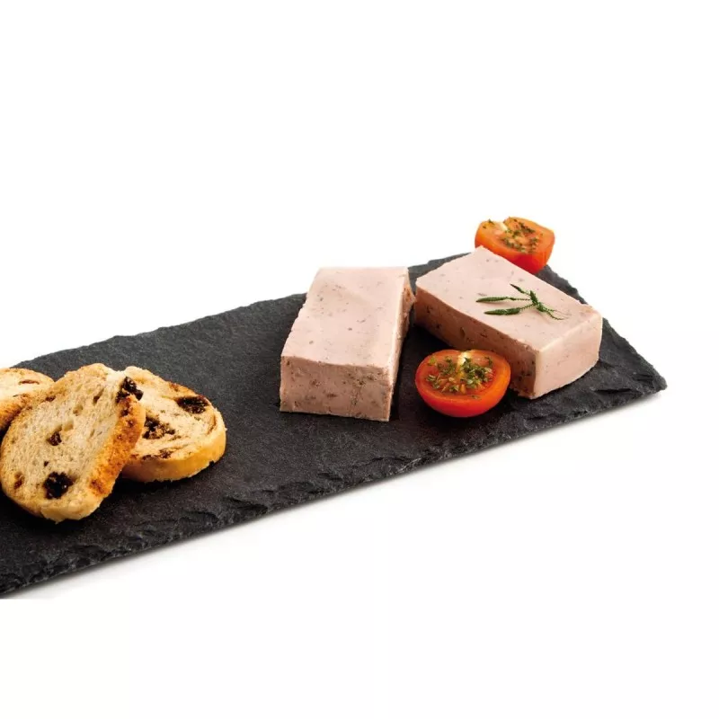 Fuente pizarra Quid 30x10 7504001 de color negro, ideal para servir tapas y aperitivos. Diseño rectangular y elegante.