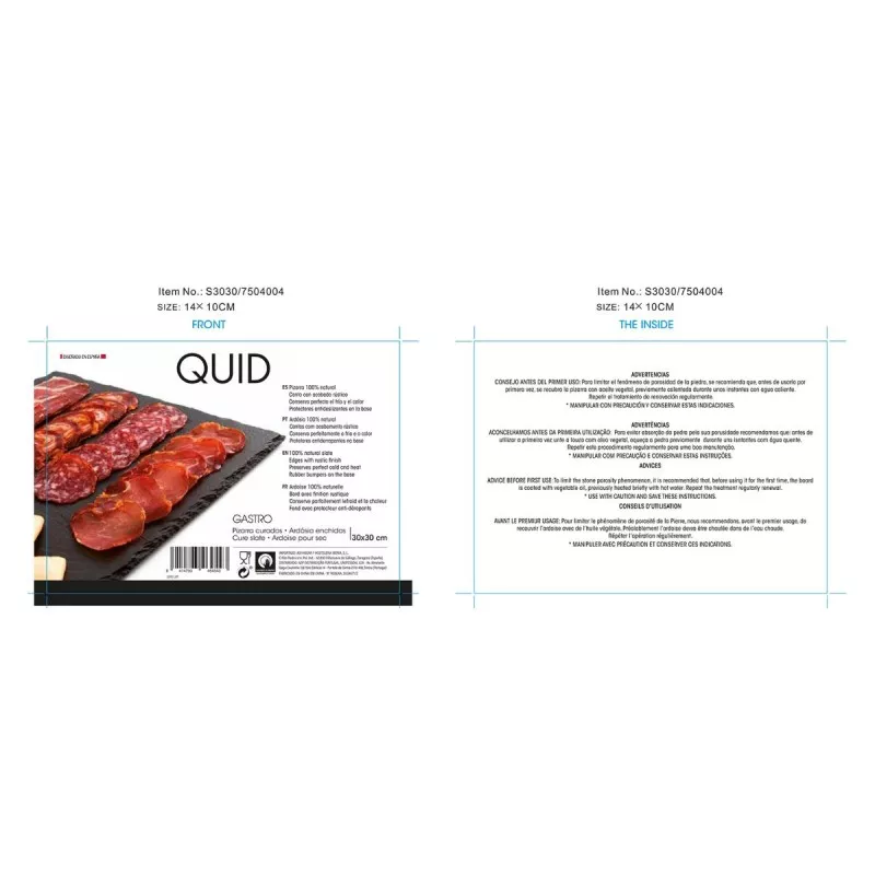 FUENTE PIZARRA QUID 30X30 7504004 rectangular negra de cerámica con superficie texturizada ideal para servir aperitivos