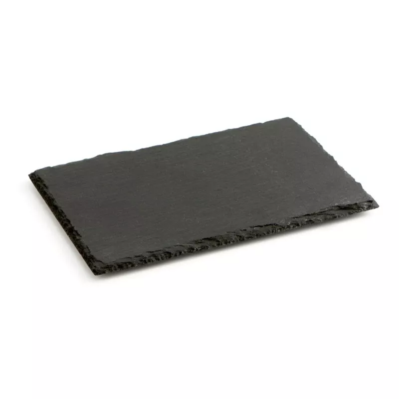 FUENTE PIZARRA QUESOS QUID 30X20 7504005 rectangular de pizarra negra con acabado natural y bordes irregulares.