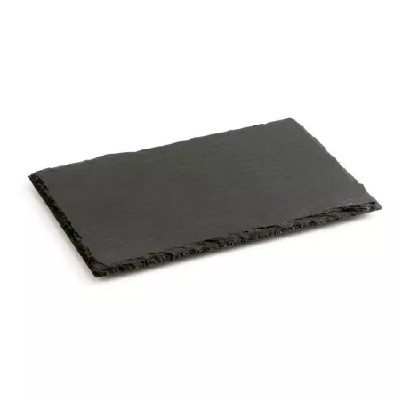 FUENTE PIZARRA QUESOS QUID 30X20 7504005 rectangular de pizarra negra con acabado natural y bordes irregulares.