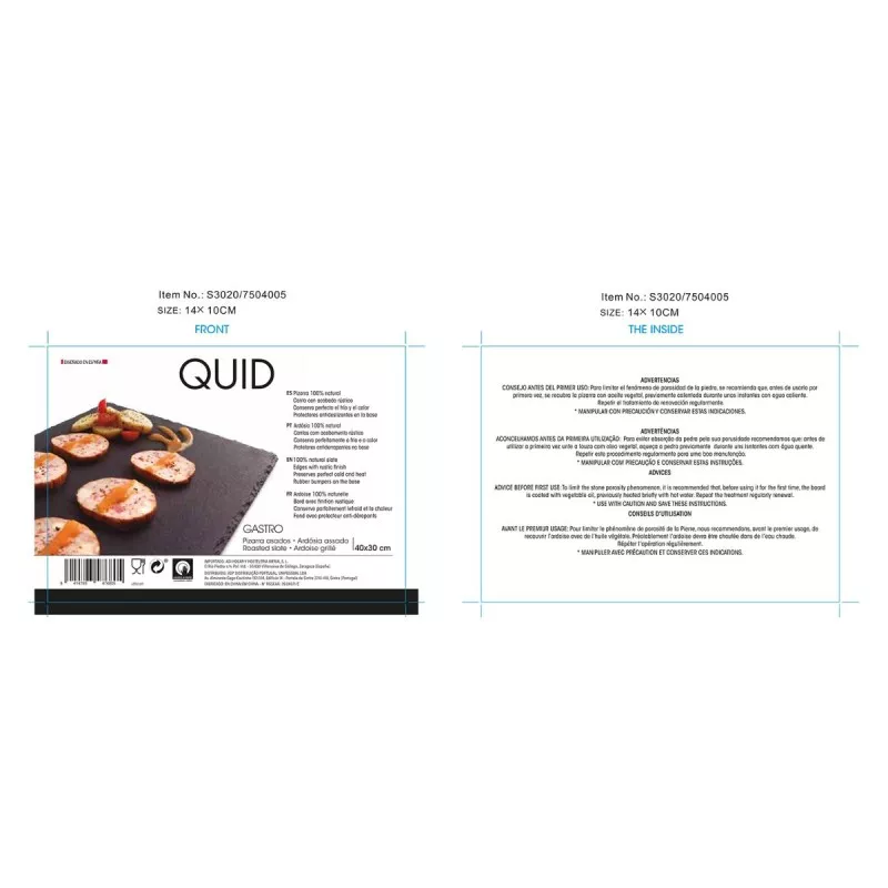 FUENTE PIZARRA QUID 40X30 7504007 rectangular de pizarra negra para presentar aperitivos y tapas en mesa