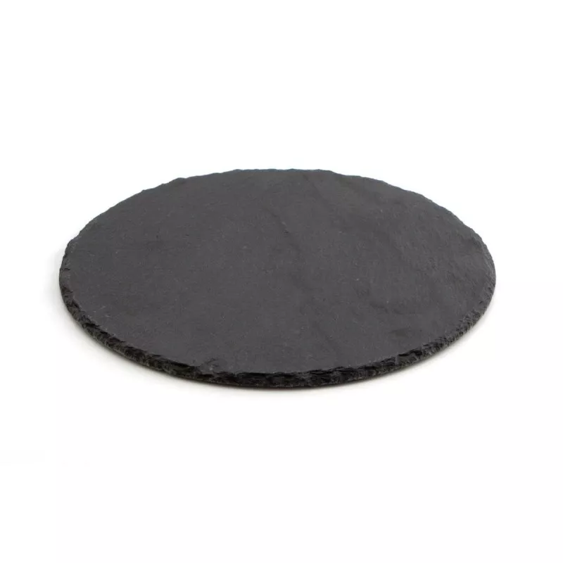 Fuente pizarra RD de 25 cm, diseño circular en color negro, ideal para degustaciones y presentaciones elegantes.