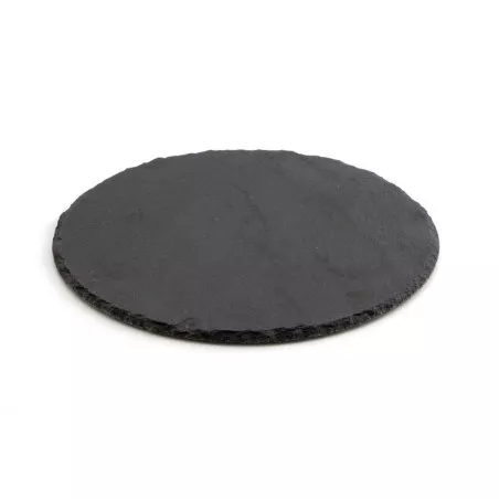 Fuente pizarra RD de 25 cm, diseño circular en color negro, ideal para degustaciones y presentaciones elegantes.