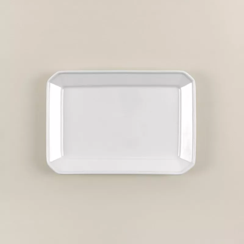 FUENTE MOSTRADOR 32*22 EURODRA 01S0072 rectangular de cerámica blanca con acabado brillante y bordes angulados