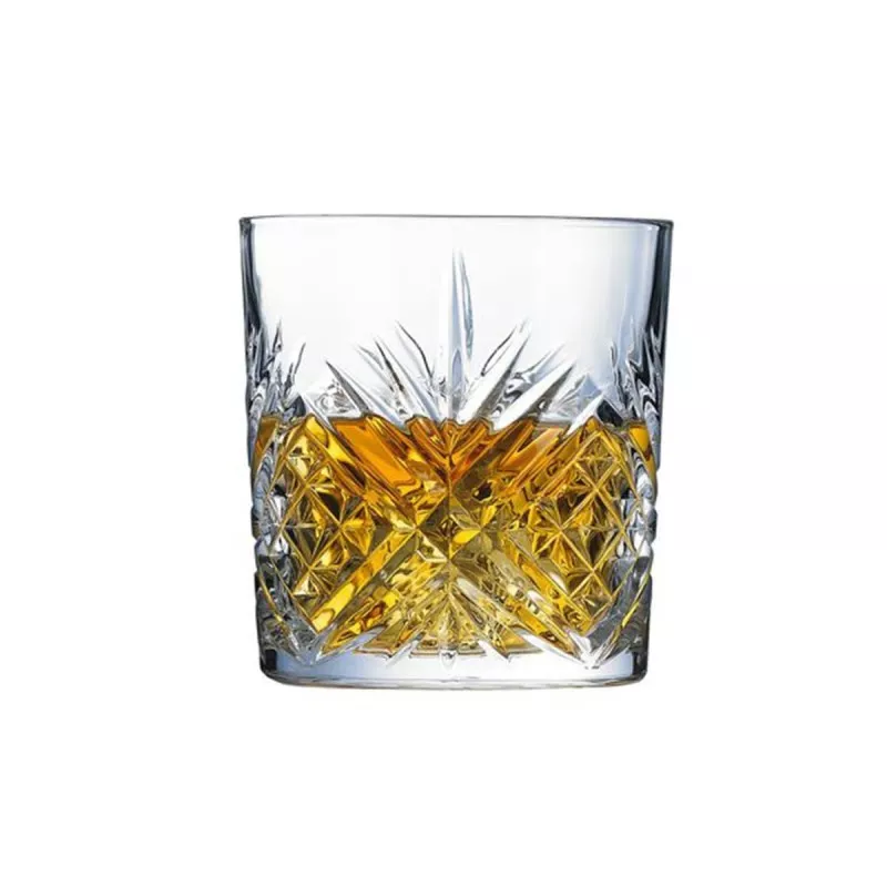 VASO EUGENE 30 CL de cristal transparente con diseño facetado y acabado brillante para bebidas elegantes.