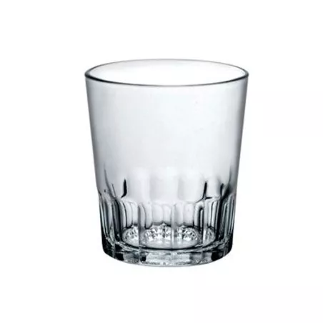 VASO OLAS 30 C. 3 SUELTO ARCORORC de vidrio transparente con diseño estriado y acabado pulido, ideal para bebidas.