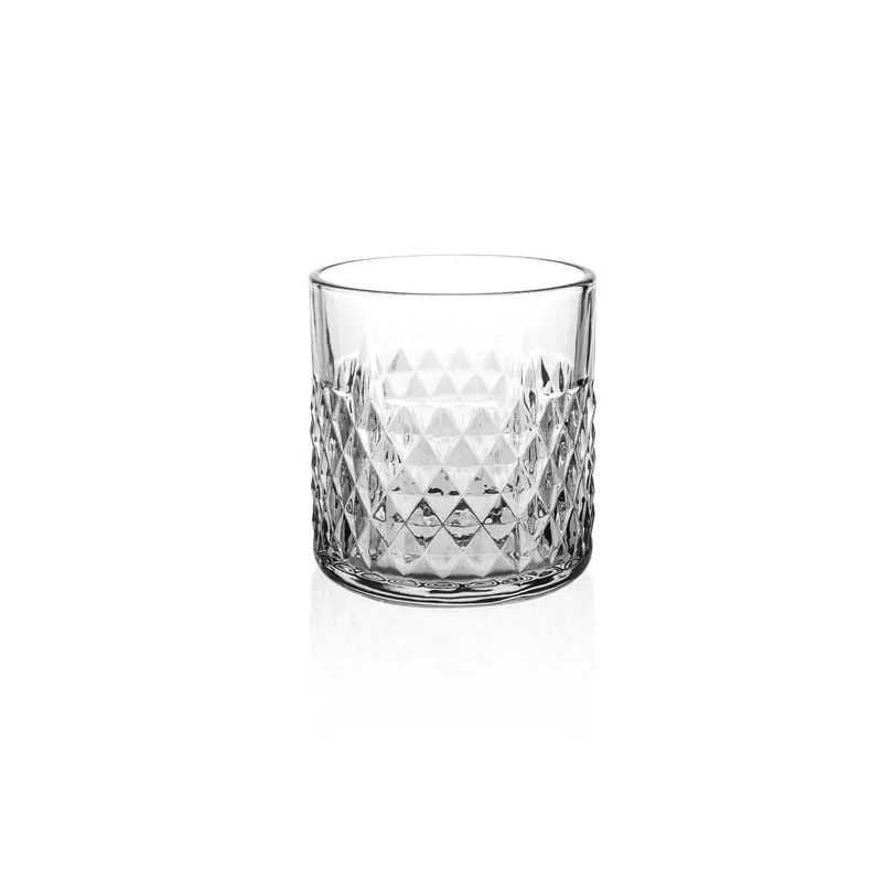 VASO ONIX 39 CL COK ALAR de vidrio transparente con diseño facetado y acabado brillante para bebidas elegantes.