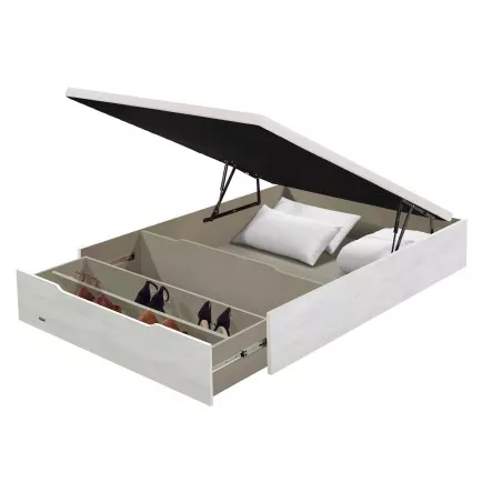 Canapé abatible zapatero Flex 135x190 madera 25 tapa 3D en color blanco con espacio de almacenamiento y diseño moderno.