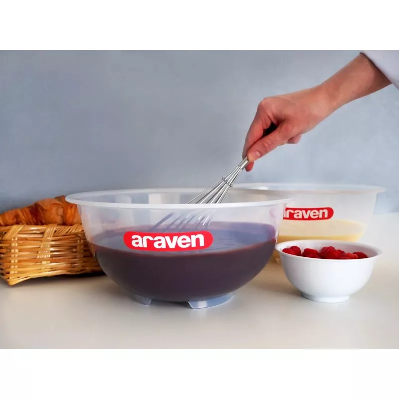 BOWLS POLIPROPILENO ARAVEN 1072 2,5L transparente con diseño amplio y base antideslizante ideal para mezclar.