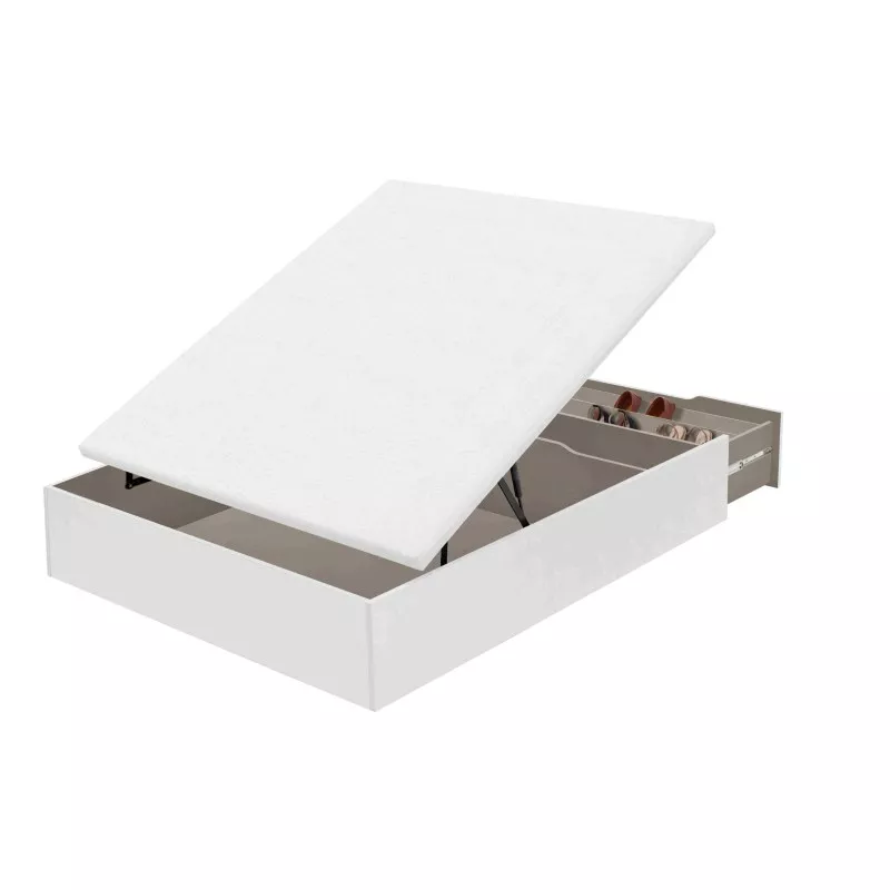 Canapé abatible zapatero Flex 135x190 en madera con tapa 3D y acabado blanco, ideal para almacenamiento eficiente.
