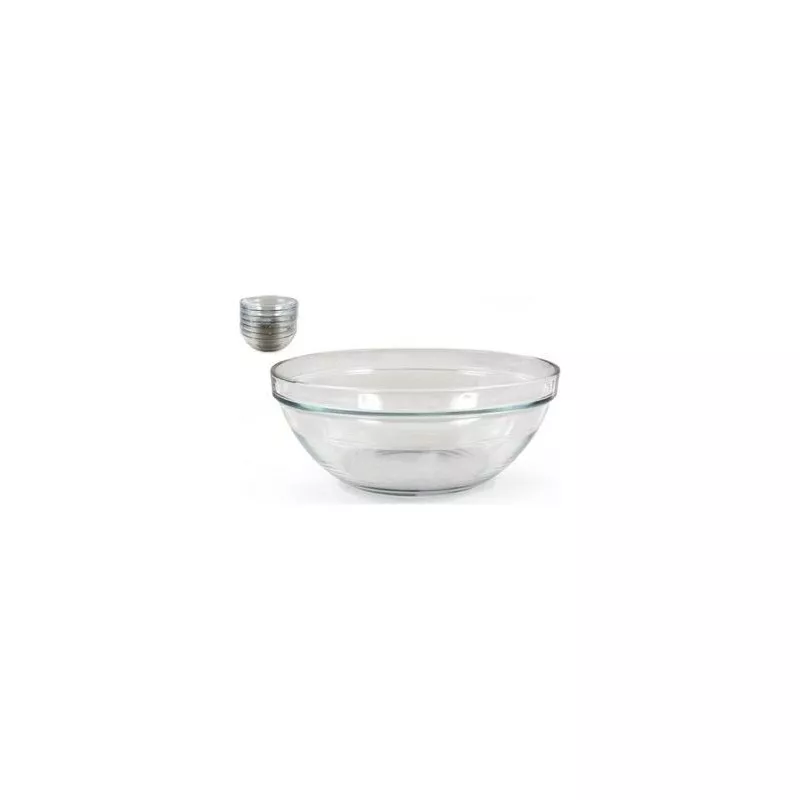 ENSALADERA 26 CM. 3450CC APILABLES LYS T58-2029AF de vidrio transparente con diseño apilable y formato amplio.