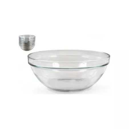 ENSALADERA 26 CM. 3450CC APILABLES LYS T58-2029AF de vidrio transparente con diseño apilable y formato amplio.