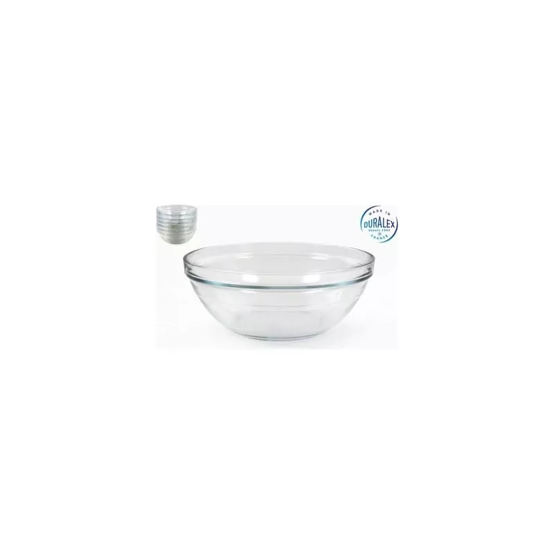 ENSALADERA 23 CM. APILABLES LYS T57-2028AFD de vidrio transparente, diseño moderno y apilable para fácil almacenamiento