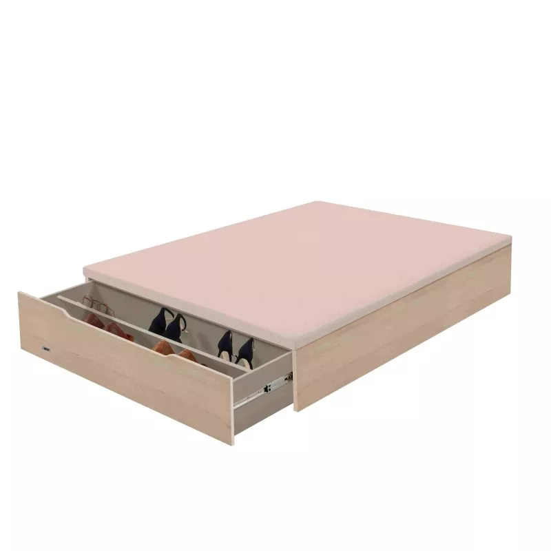 Canapé abatible zapatero Flex 135x190 madera natural con tapa 3D en color rosa y almacenamiento práctico.