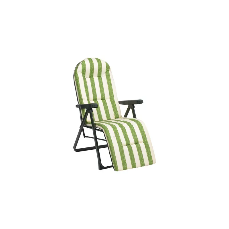 Sillón relax ALCO 787VOR-0058 acero verde multiposición con diseño de rayas y estructura plegable.