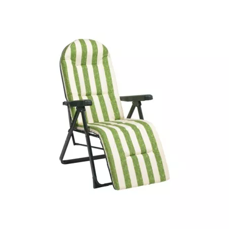 Sillón relax ALCO 787VOR-0058 acero verde multiposición con diseño de rayas y estructura plegable.