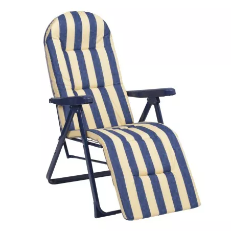 Sillón relax ALCO 787AOR-0057 acero azul con tejido rayado, 5 posiciones ajustables y estructura resistente.