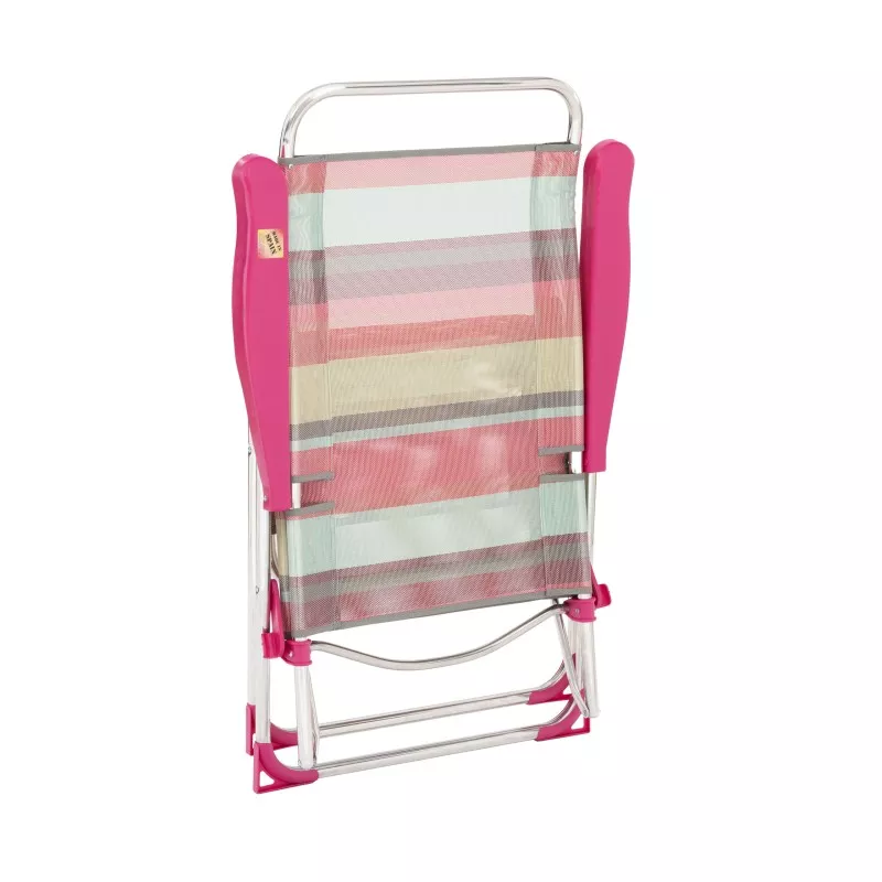 Hamaca relax Alco 480ALF-1726 multiposición rayada en colores rosa y beige con estructura metálica ligera y diseño moderno.