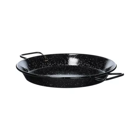 Paellera 70 esmaltada Garcima de color negro con diseño antiadherente y asas de soporte resistentes.