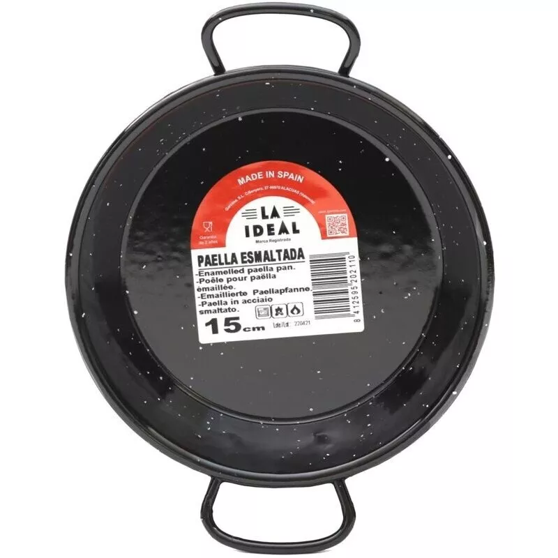 PAELLERA 15 ESMALTADA GARCIMA negra y brillante con asas, ideal para preparar paellas de gran tamaño
