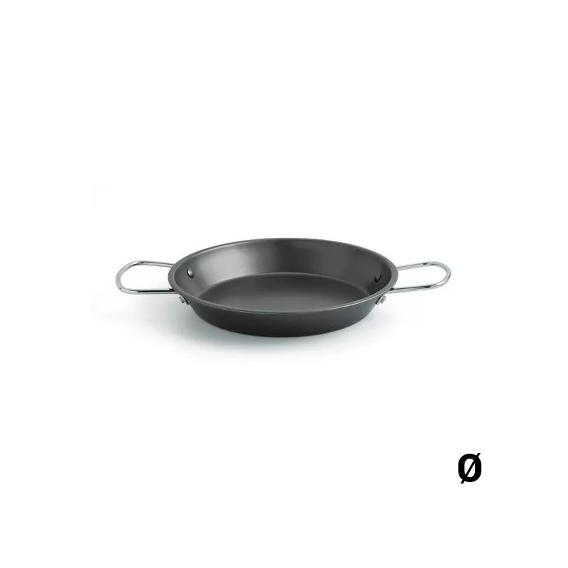 Paellera Senia Quid 32 5 R.7559018 de acero inoxidable negro con asas para cocinar paellas perfectamente.
