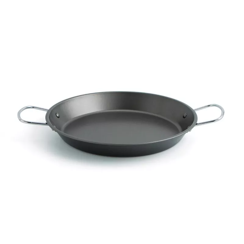 Paellera Senia QUID 34 6 R.7559019 de acero con acabado antiadherente y asas de acero inoxidable, color negro.