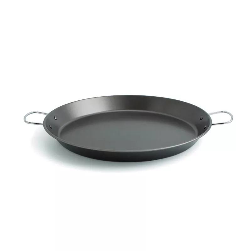 PAELLERA SENIA QUID 42 10 R.7559021 de acero antiadherente en color negro con asas y diseño plano para paella.