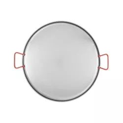 Paellera 65 hierro Garcima 22 raciones con asas rojas y acabado antiadherente ideal para cocinar paellas grandes.